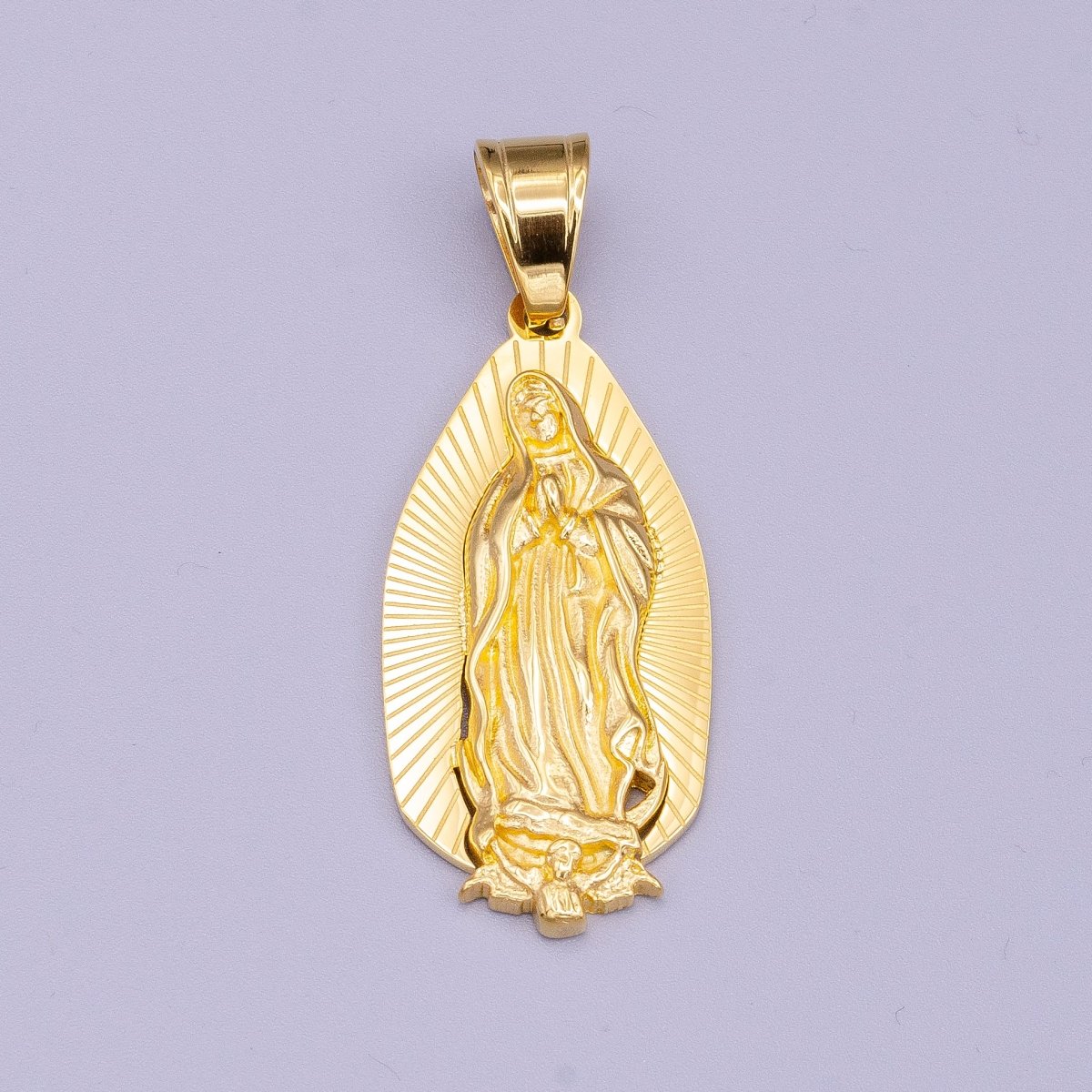 Stainless Steel 52mm Mary Lady Guadalupe Lined Religious Pendant | P-1169