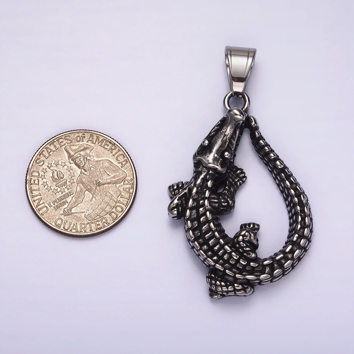 Stainless Steel 53mm Crocodile Alligator Animal Open Teardrop Oxidized Pendant | P1177