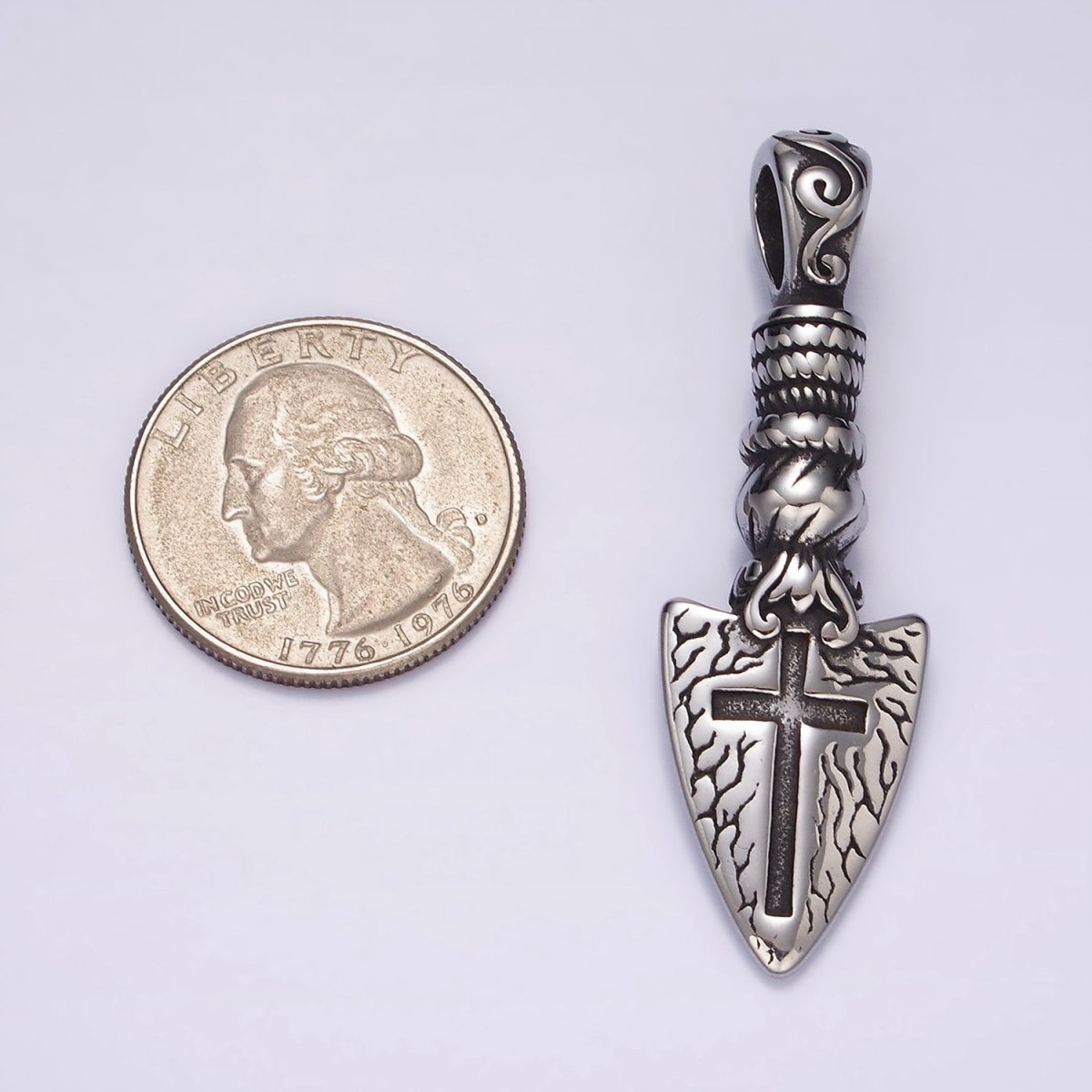 Stainless Steel 53mm Religious Cross Artisan Shovel Pendant | P1057