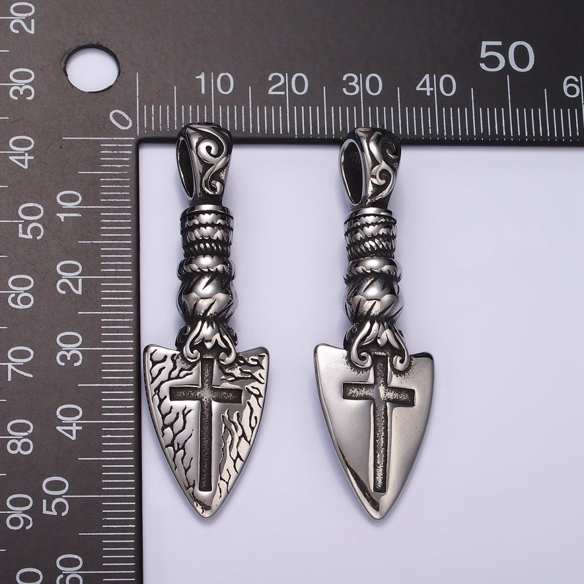 Stainless Steel 53mm Religious Cross Artisan Shovel Pendant | P1057