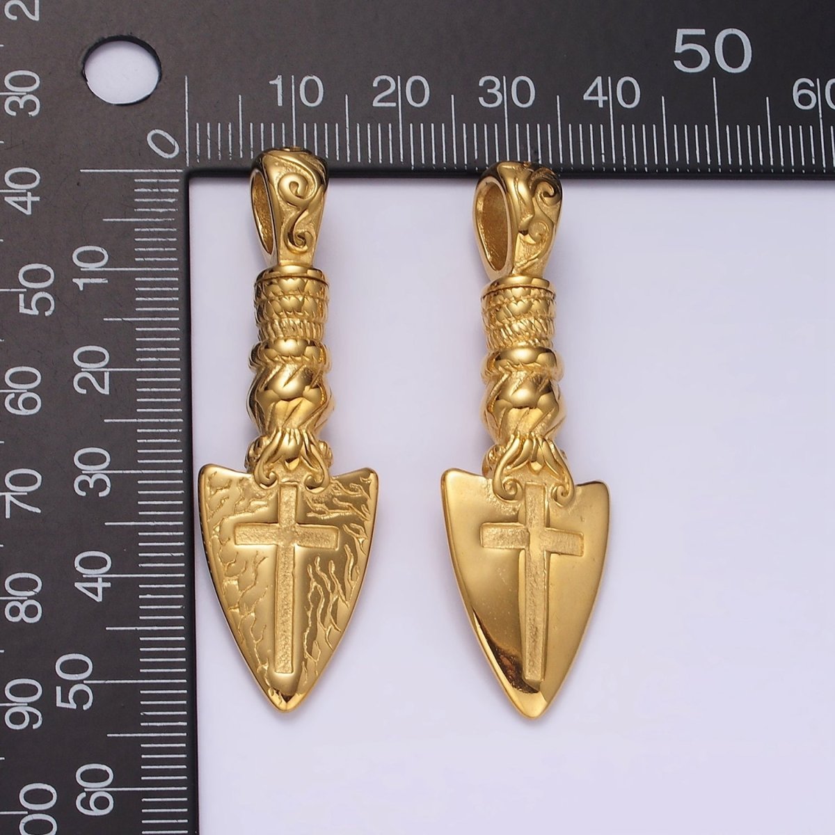 Stainless Steel 53mm Religious Cross Artisan Shovel Pendant | P1068