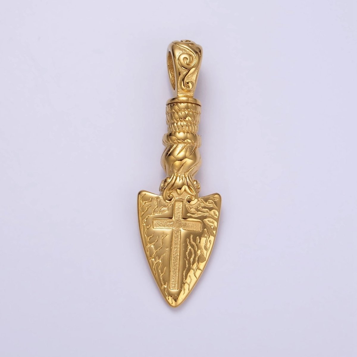 Stainless Steel 53mm Religious Cross Artisan Shovel Pendant | P1068