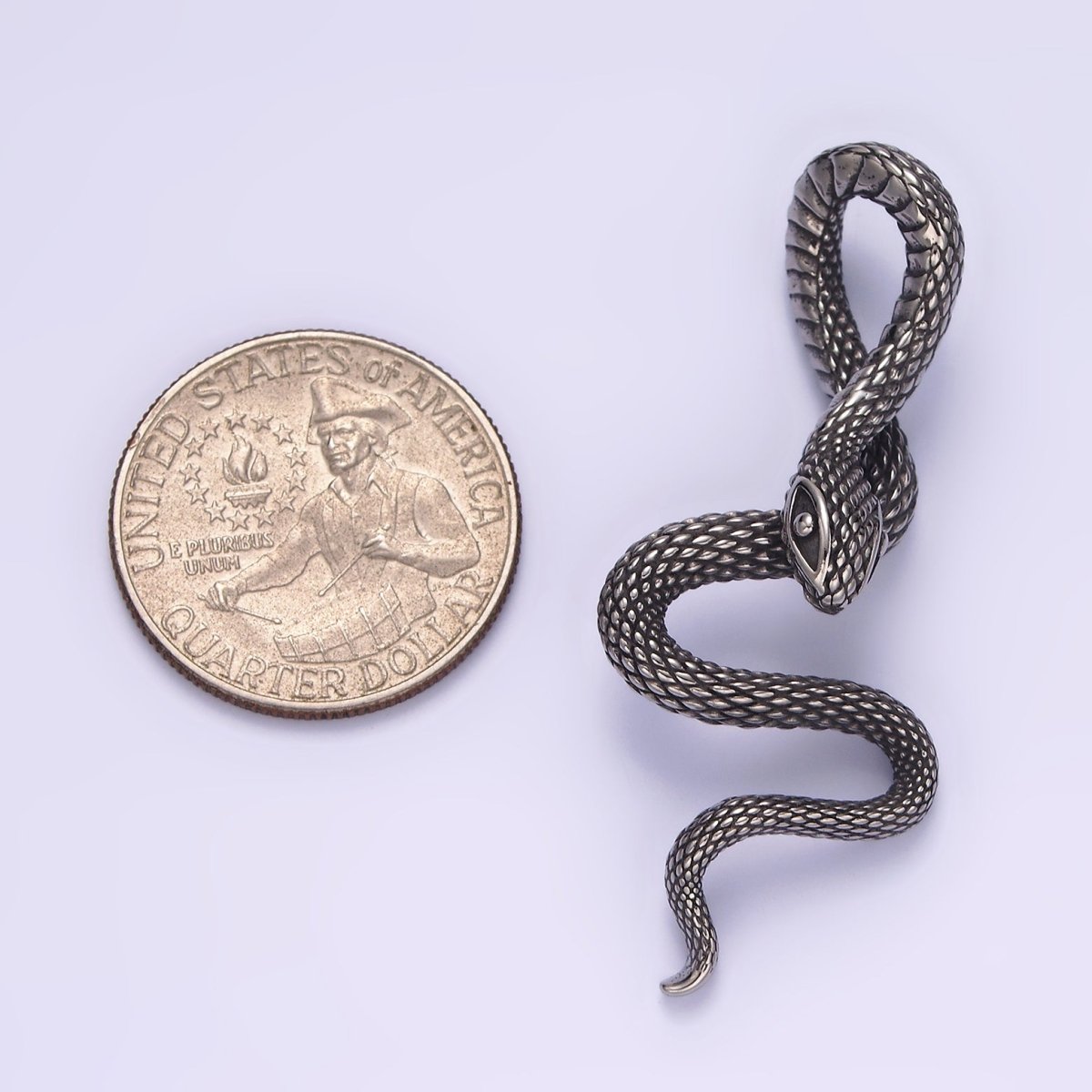 Stainless Steel 53mm Snake Slither Serpent Textured Pendant | P-747