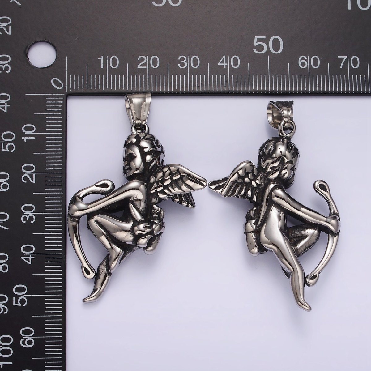 Stainless Steel 54mm Archer Cherub Boy Angel Pendant | P1181