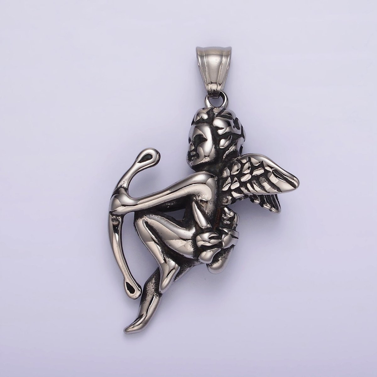 Stainless Steel 54mm Archer Cherub Boy Angel Pendant | P1181
