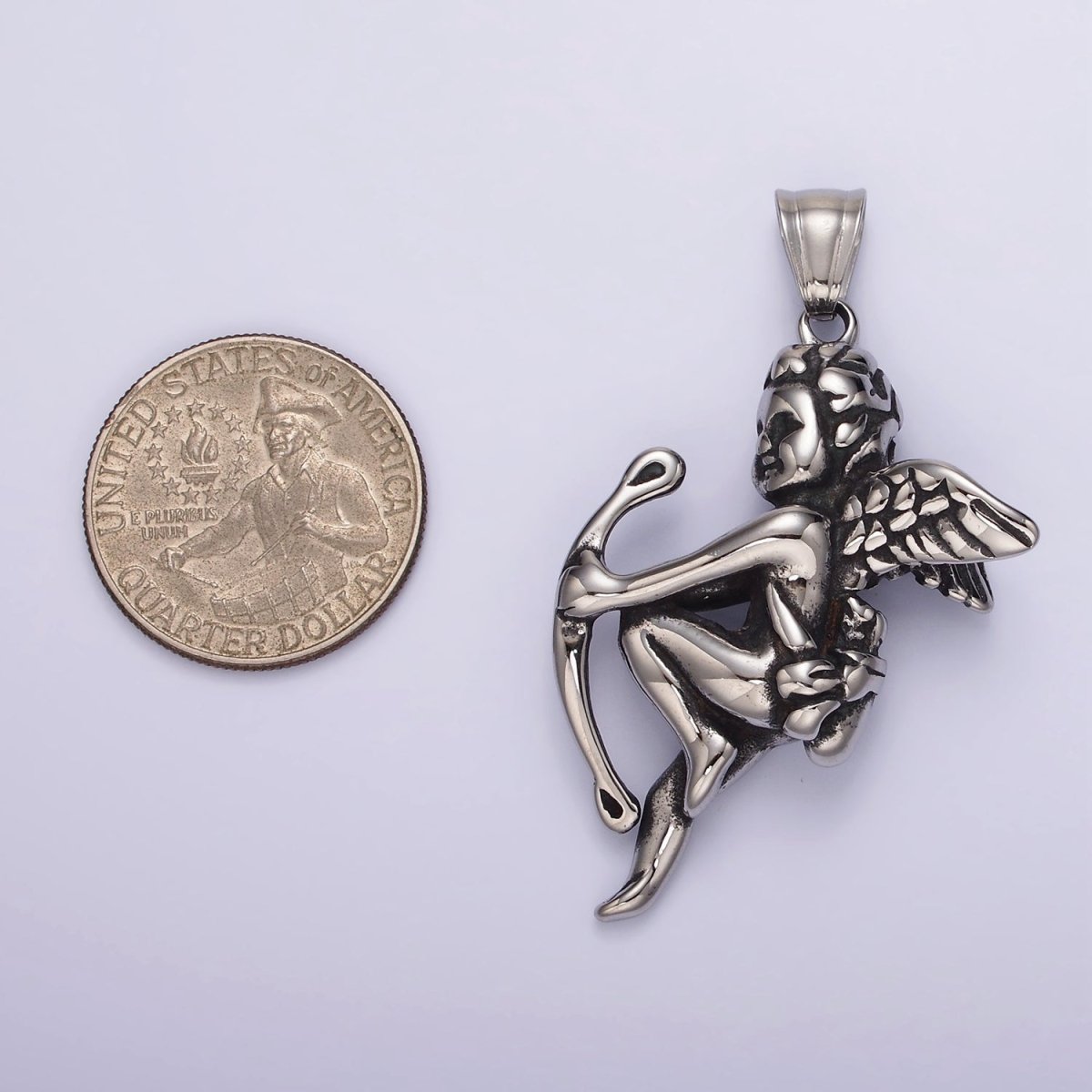 Stainless Steel 54mm Archer Cherub Boy Angel Pendant | P1181