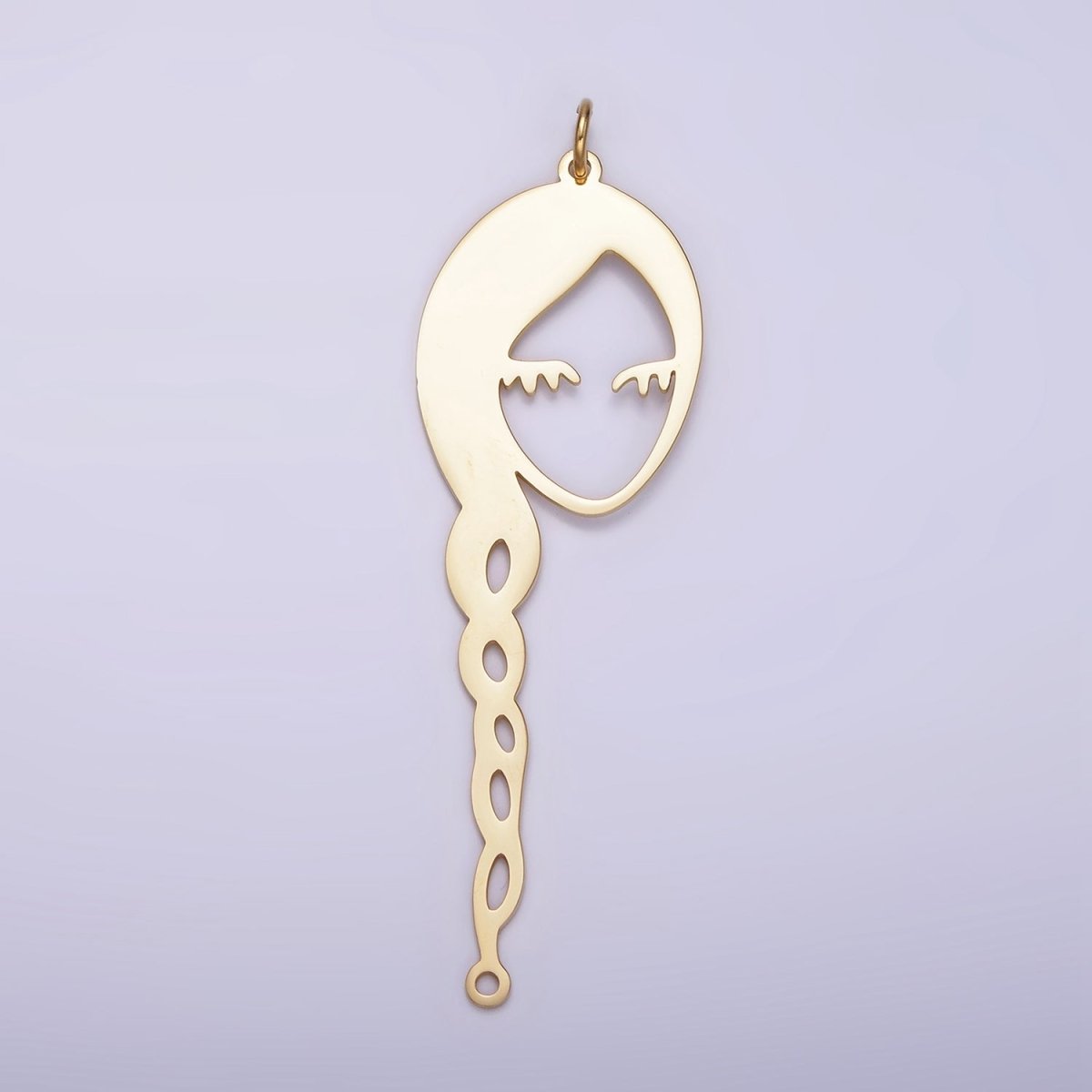 Stainless Steel 55mm Open Braided Hair Girl Portrait Cameo Charm | P1233