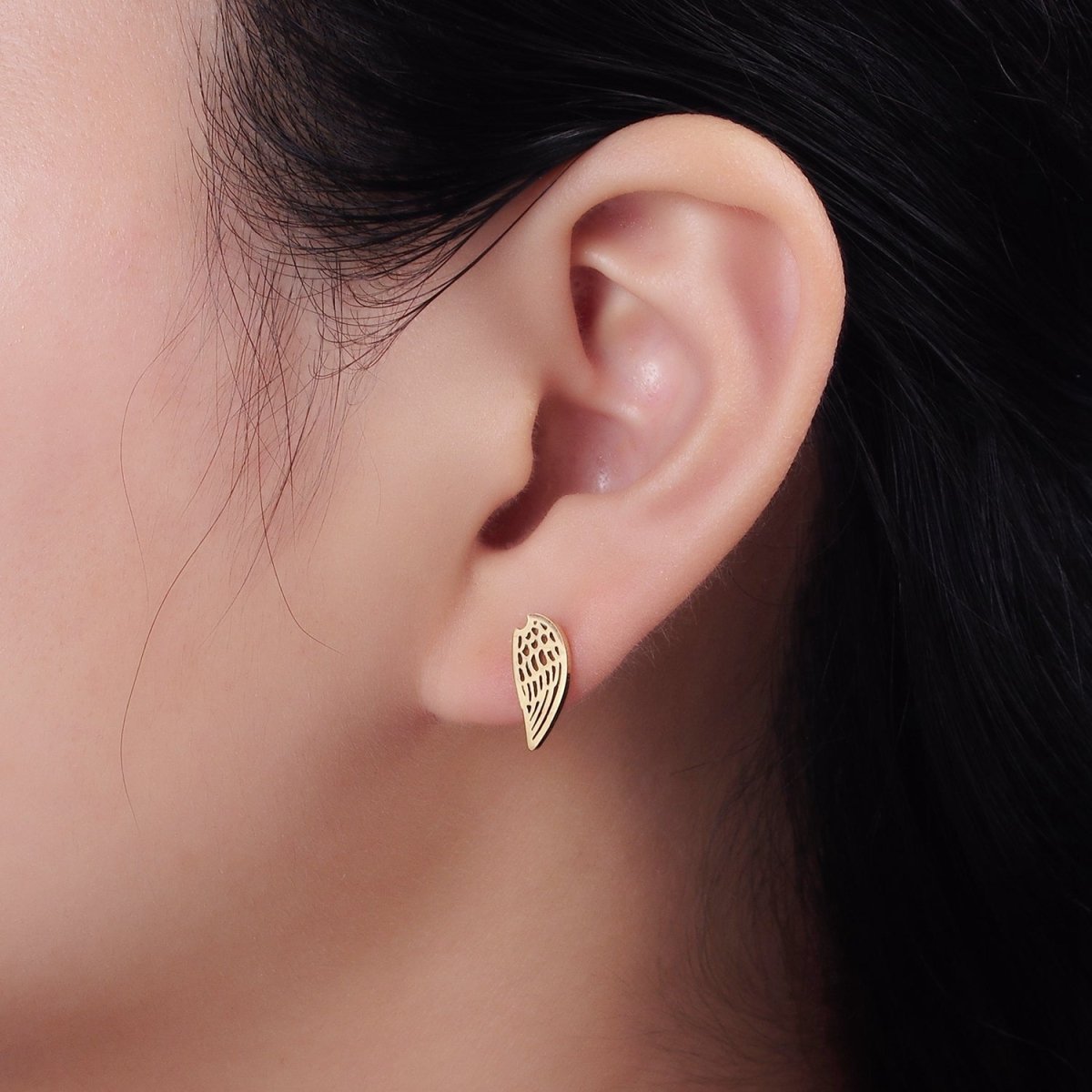 Stainless Steel 5.5mm Open Feather Wings Stud Earrings Set | AE715