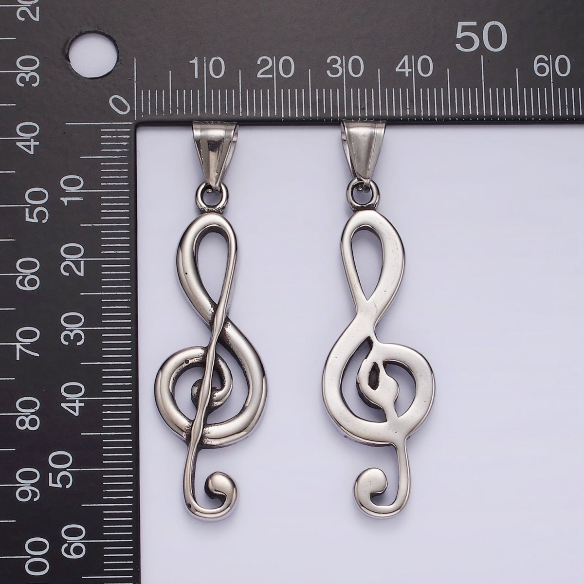 Stainless Steel 57.3mm Silver Treble Clef Music Note Minimalist Pendant | P1192