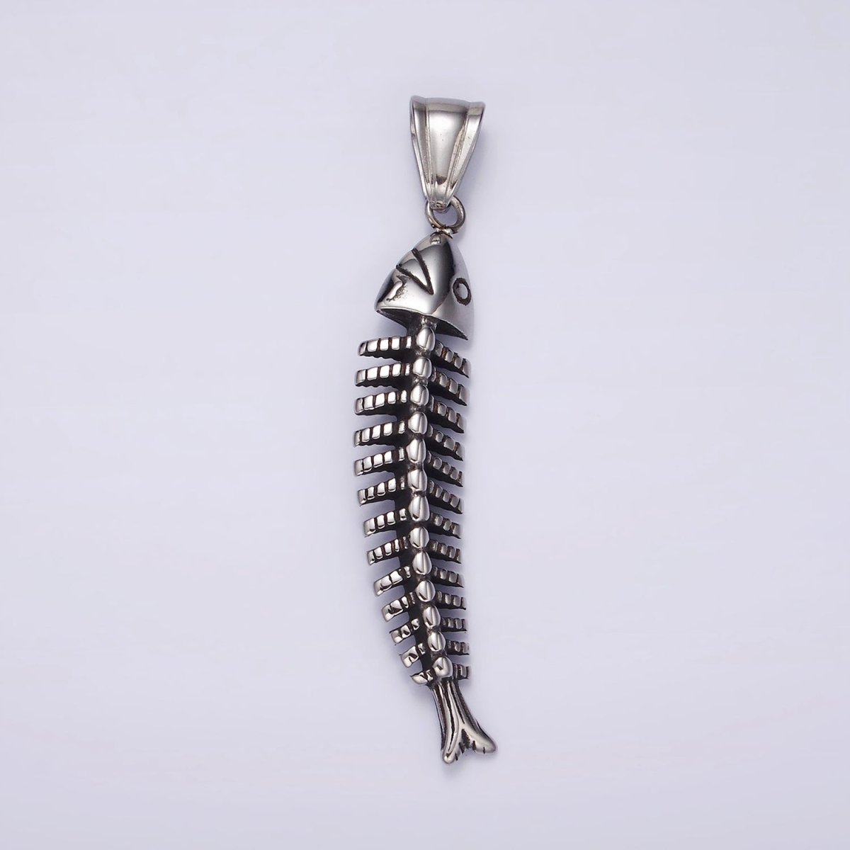 Stainless Steel 59mm Ocean Sea Fish Animal Skeleton Bone Curved Pendant | P1063