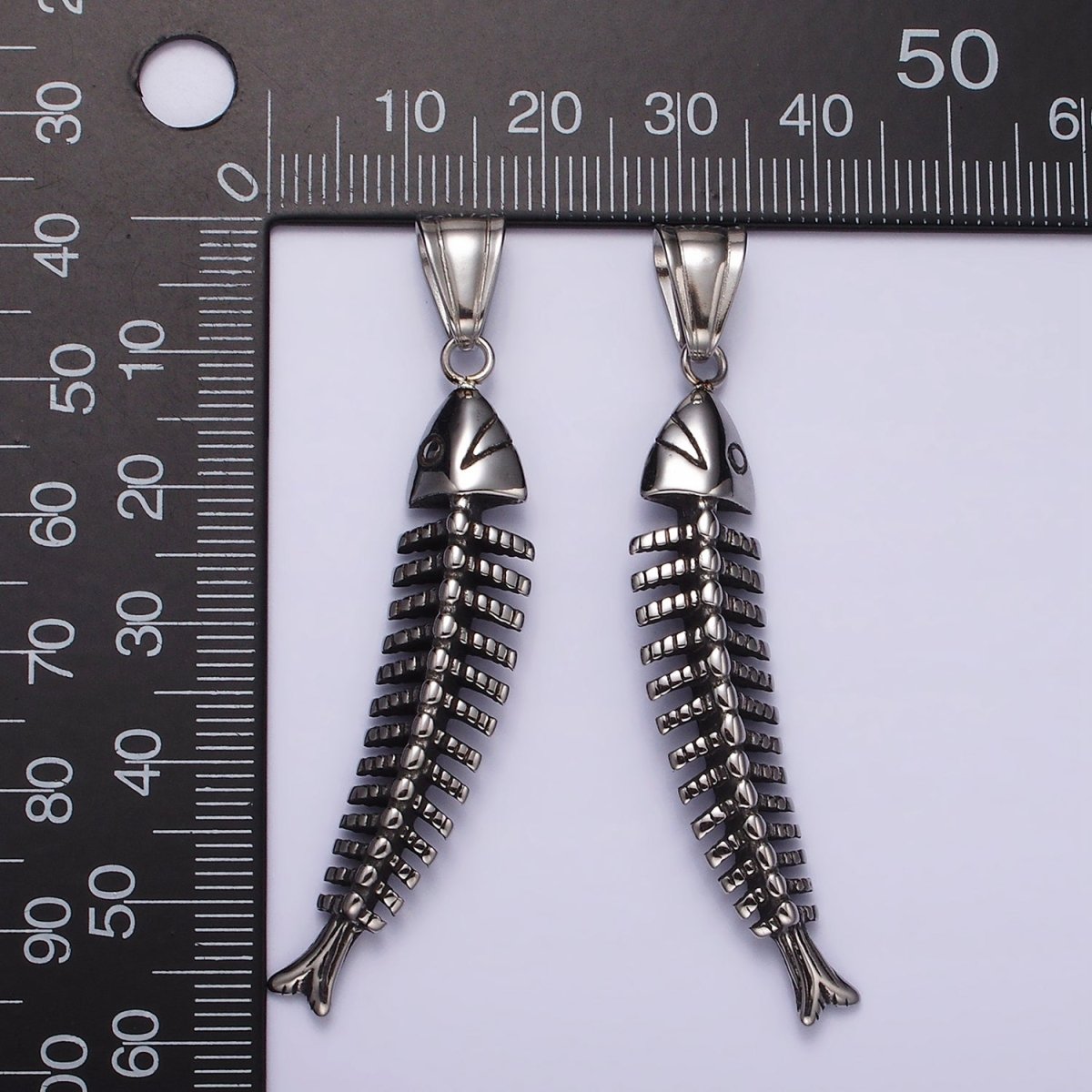 Stainless Steel 59mm Ocean Sea Fish Animal Skeleton Bone Curved Pendant | P1063