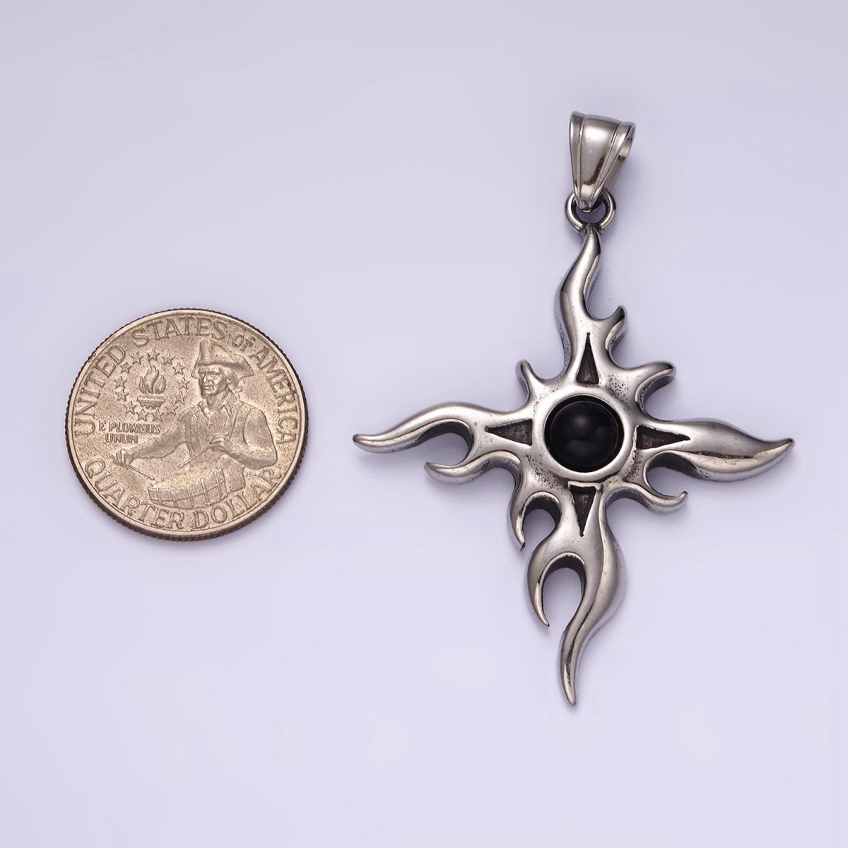 Stainless Steel 60mm Celestial Sun Star Flame Fire Pendant | P1056