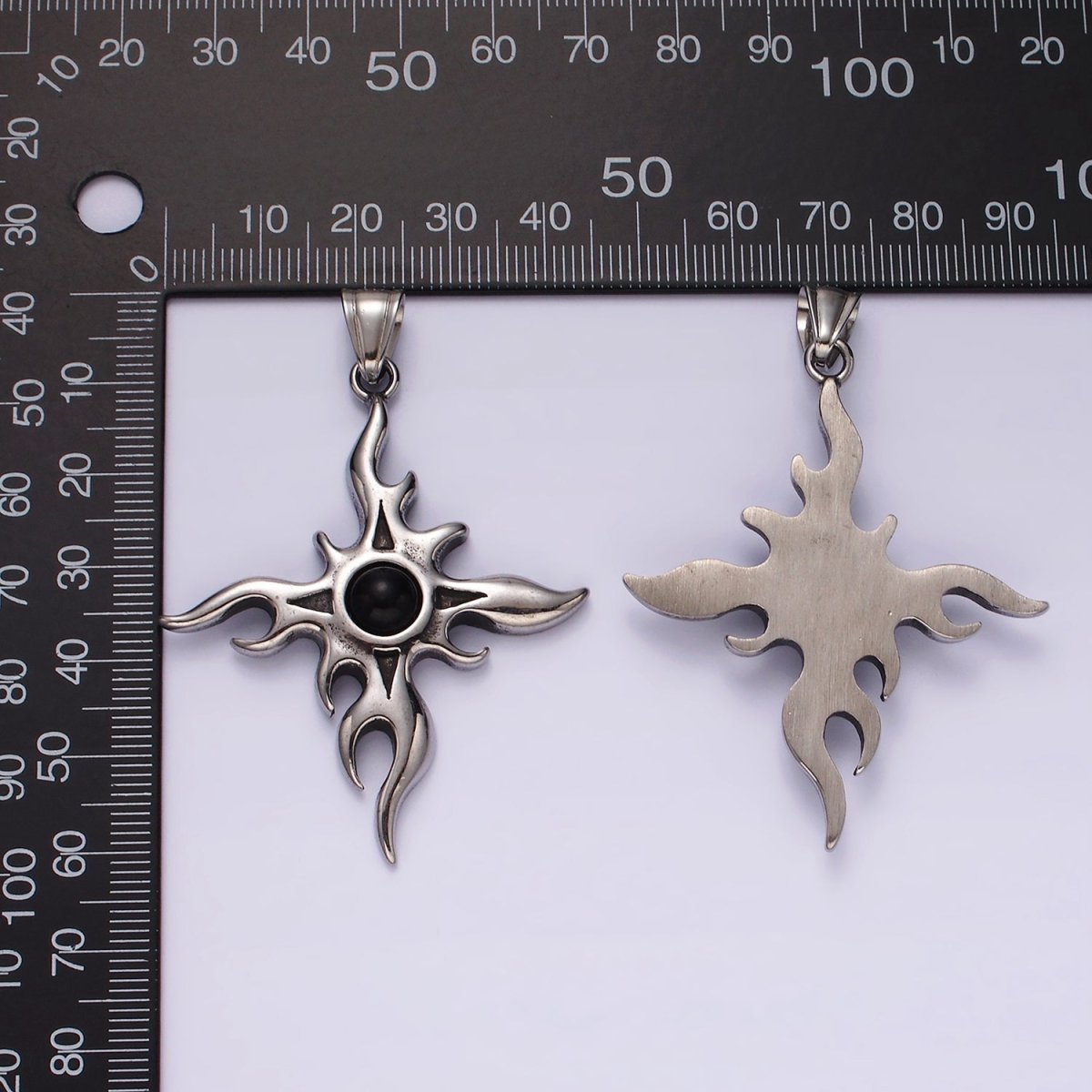 Stainless Steel 60mm Celestial Sun Star Flame Fire Pendant | P1056