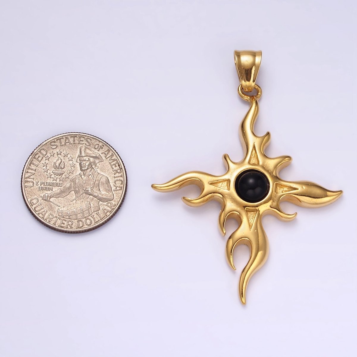 Stainless Steel 60mm Celestial Sun Star Flame Fire Pendant | P1070