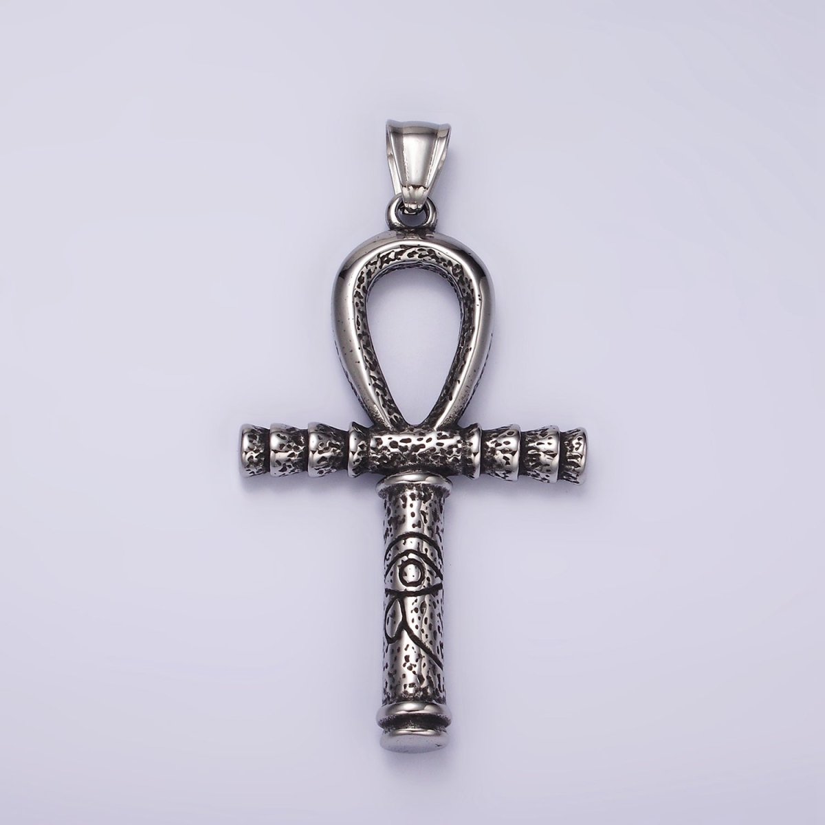 Stainless Steel 64mm Eye of Ra Engraved Egyptian Ankh Cross Pendant | P1058