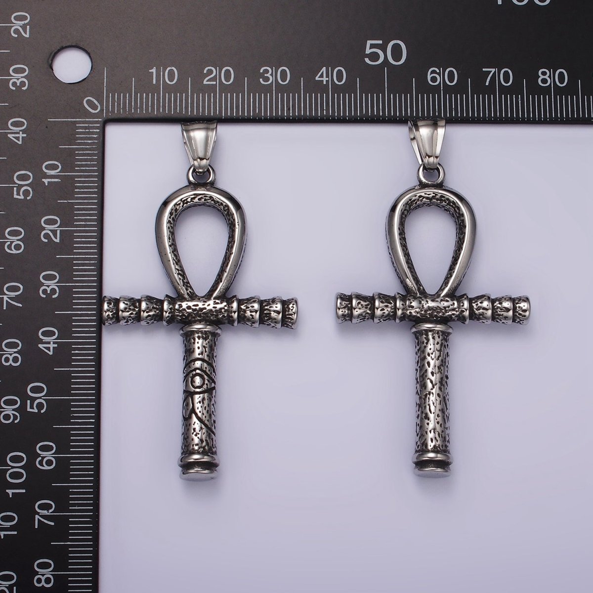Stainless Steel 64mm Eye of Ra Engraved Egyptian Ankh Cross Pendant | P1058