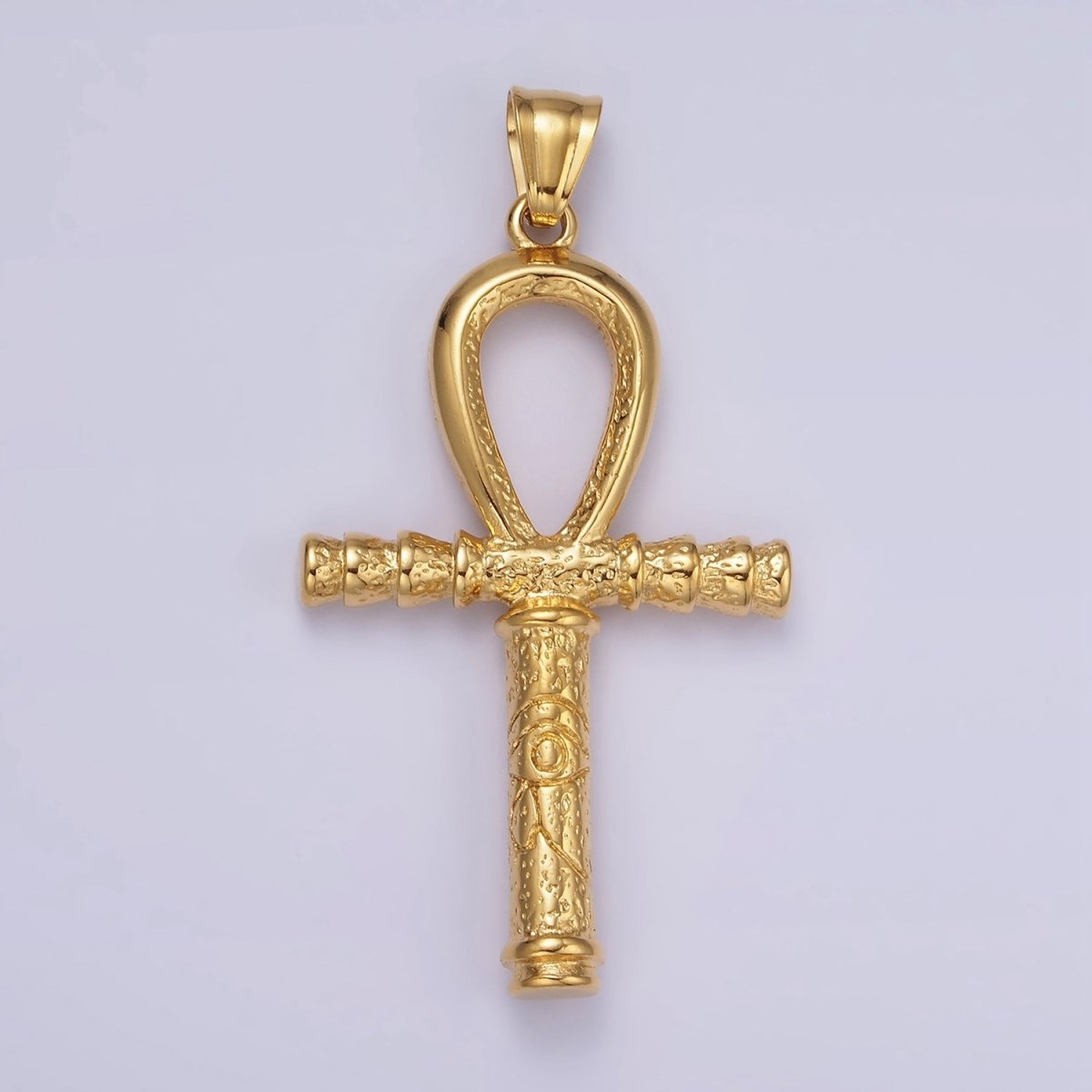 Stainless Steel 64mm Eye of Ra Engraved Egyptian Ankh Cross Pendant | P1066
