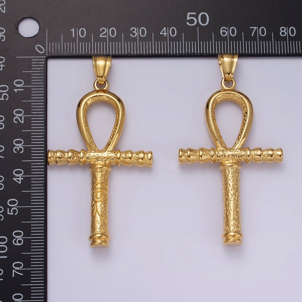 Stainless Steel 64mm Eye of Ra Engraved Egyptian Ankh Cross Pendant | P1066