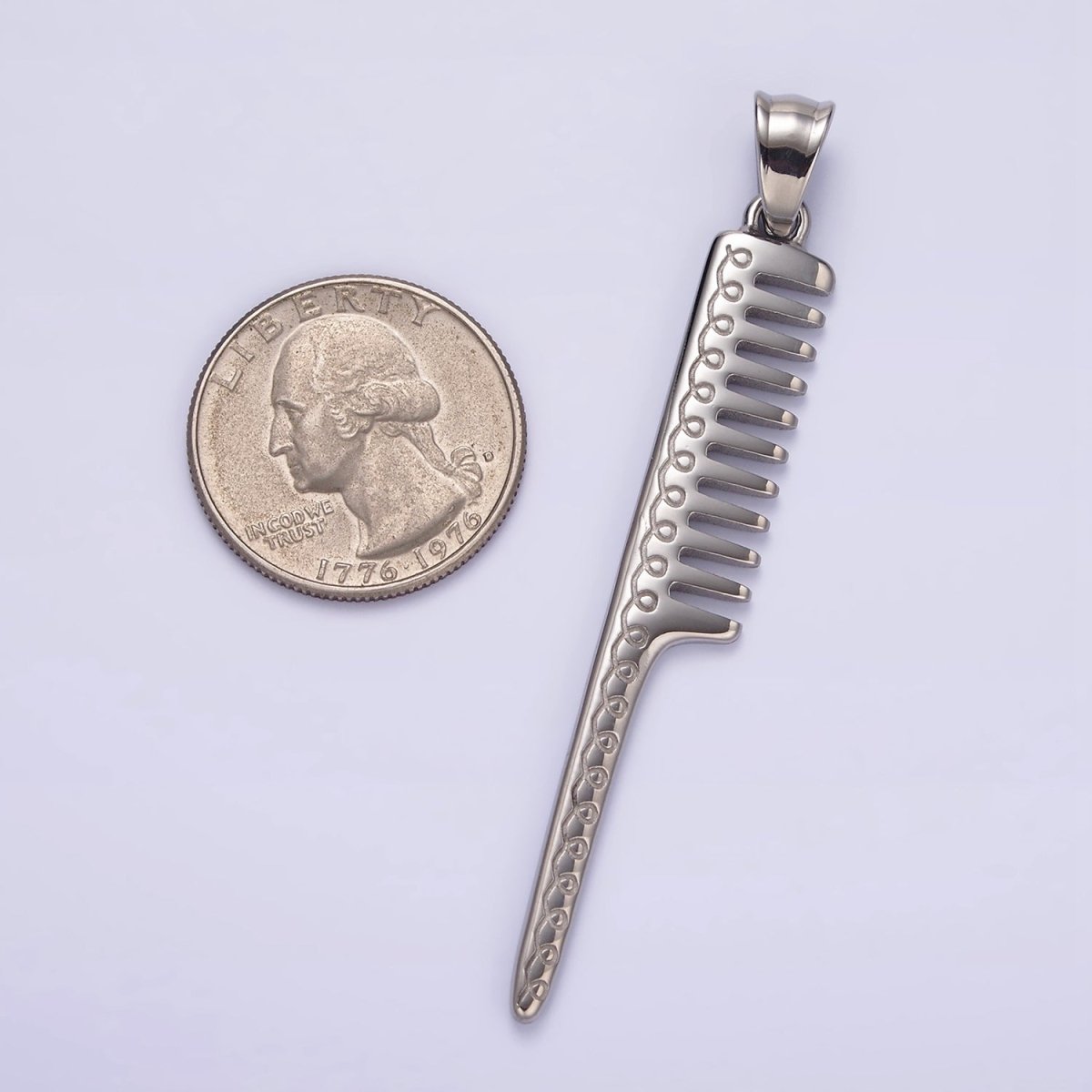 Stainless Steel 64mm Products Double Sided Barber Hair Comb Statement Pendant | P-787