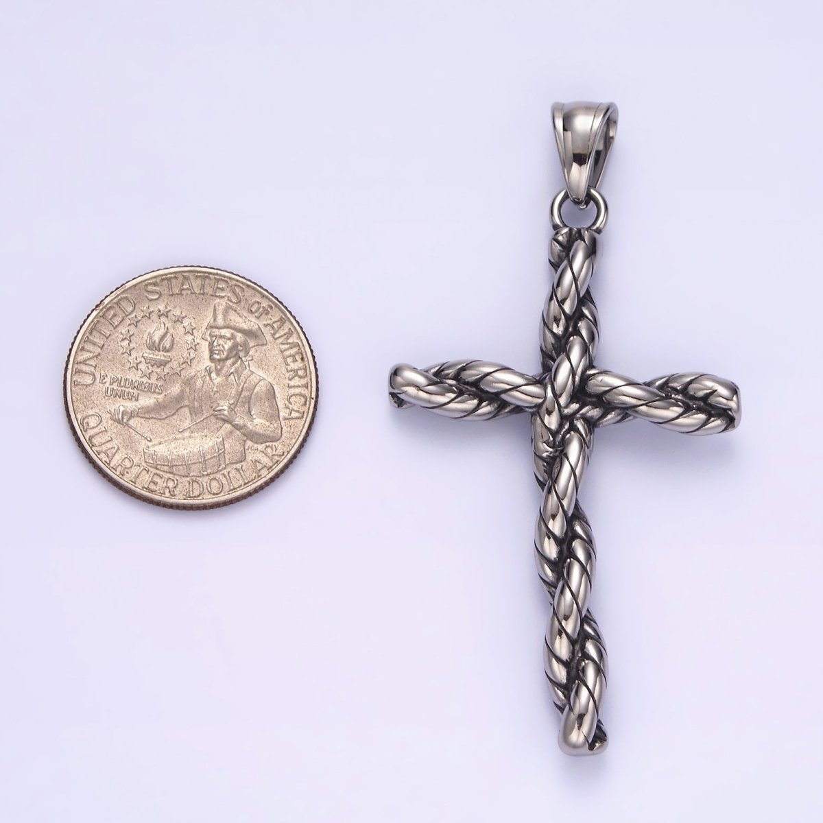 Stainless Steel 64mm Twisted Rope Religious Cross Pendant | P-746