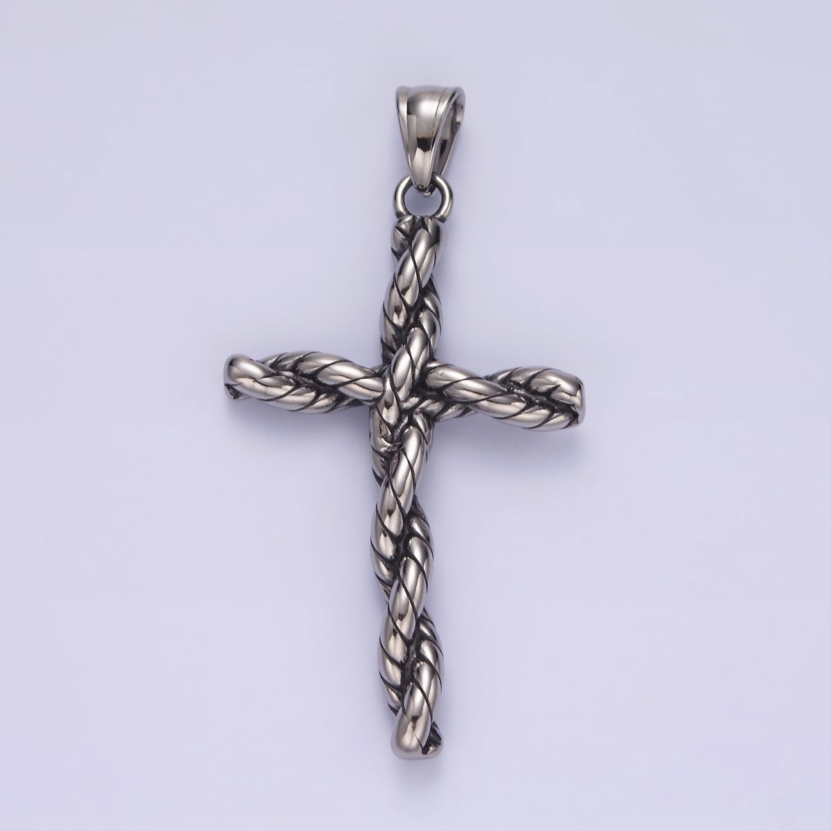 Stainless Steel 64mm Twisted Rope Religious Cross Pendant | P-746