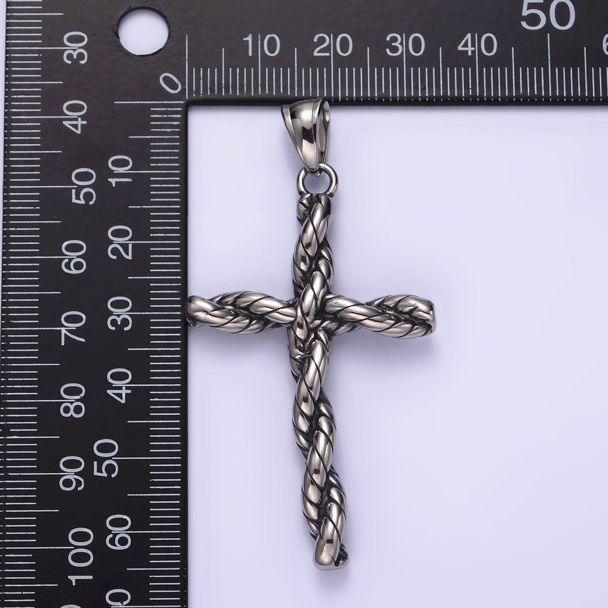 Stainless Steel 64mm Twisted Rope Religious Cross Pendant | P-746