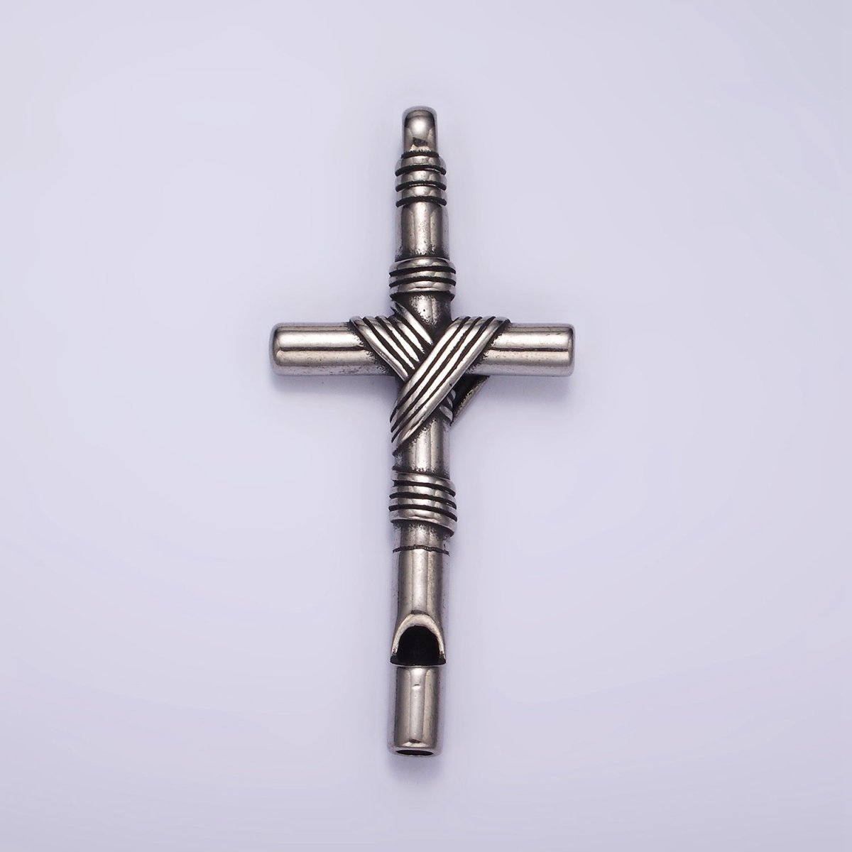 Stainless Steel 65mm Lined Rope Tied Latin Cross Religious Pendant in Gold & Silver | P1363
