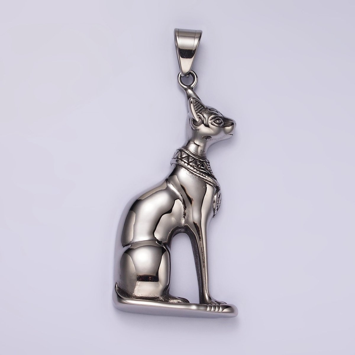 Stainless Steel 67mm Sphynx Cat Pet Animal Minimalist Pendant | P1173