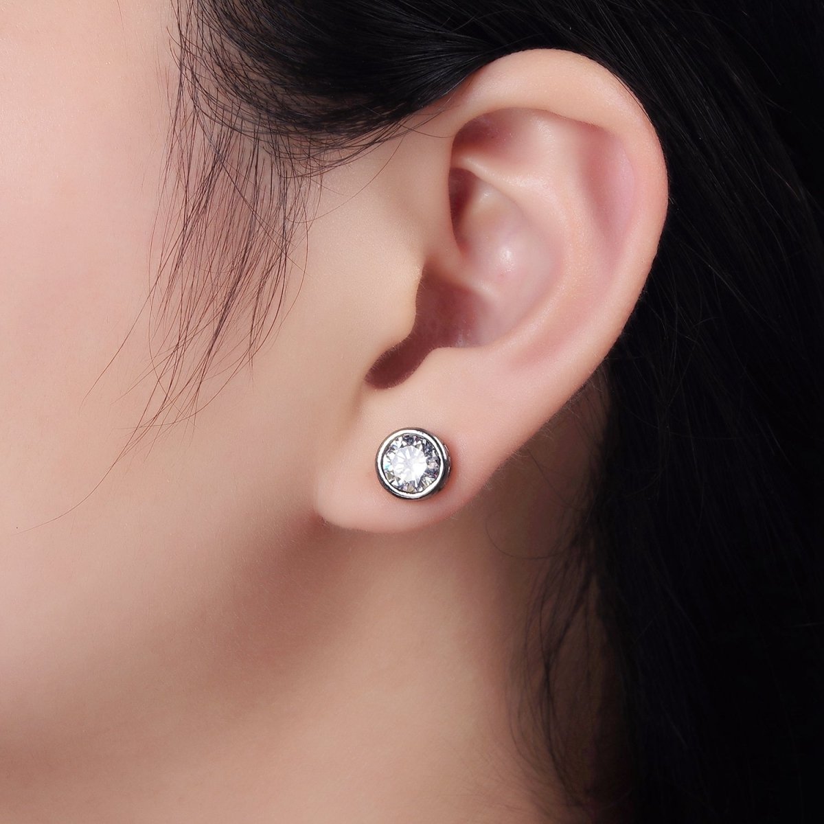 Stainless Steel 8.8mm Round Clear Infinity Stud Earrings | AE691