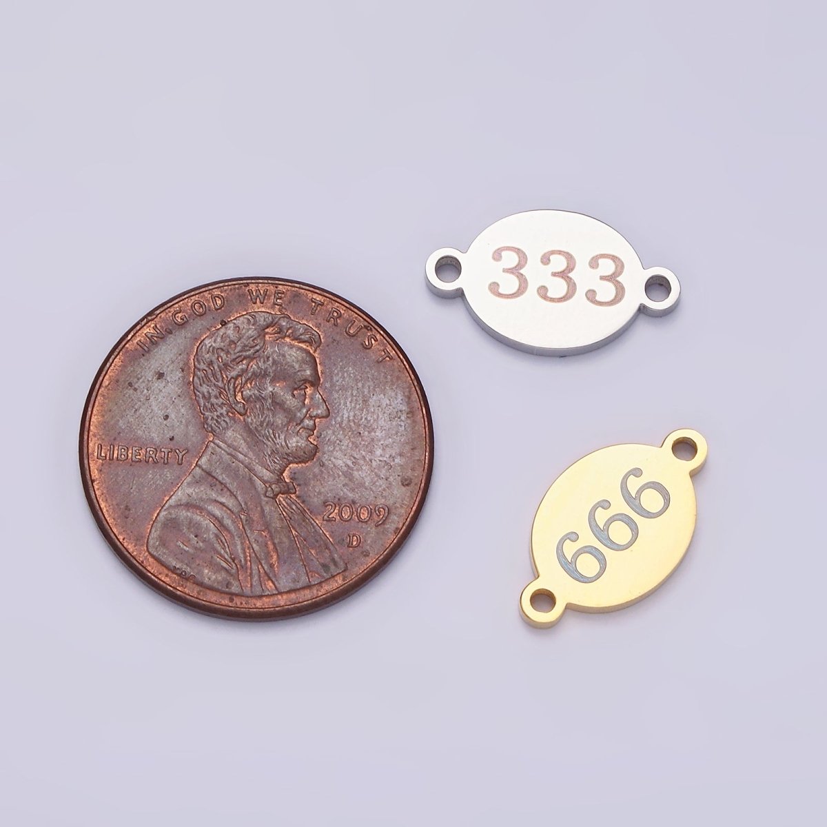 Stainless Steel 8mm Angel Number Numerology Engraved Oval Gold Connector G-672~G-681