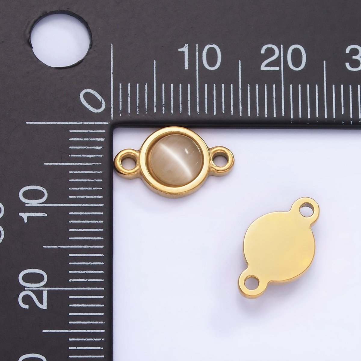 Stainless Steel 8mm Cats' Eye Gemstone Round Connector | G360