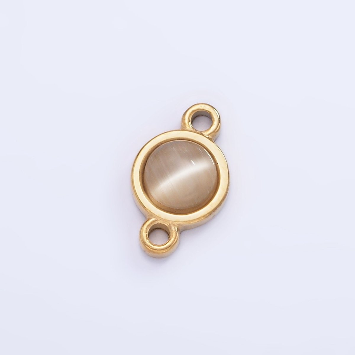 Stainless Steel 8mm Cats' Eye Gemstone Round Connector | G360