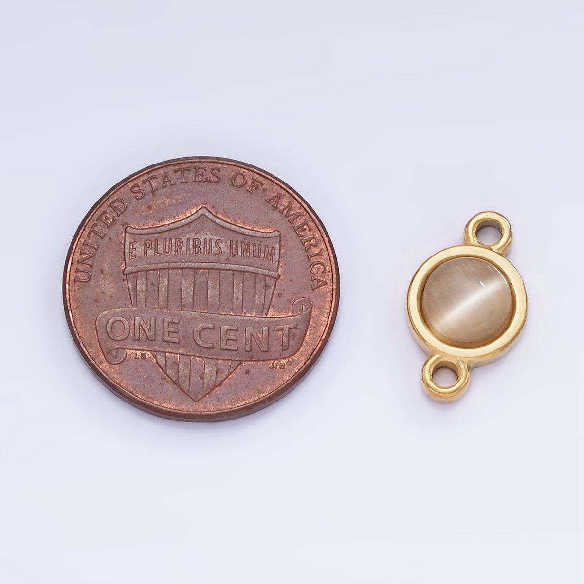 Stainless Steel 8mm Cats' Eye Gemstone Round Connector | G360