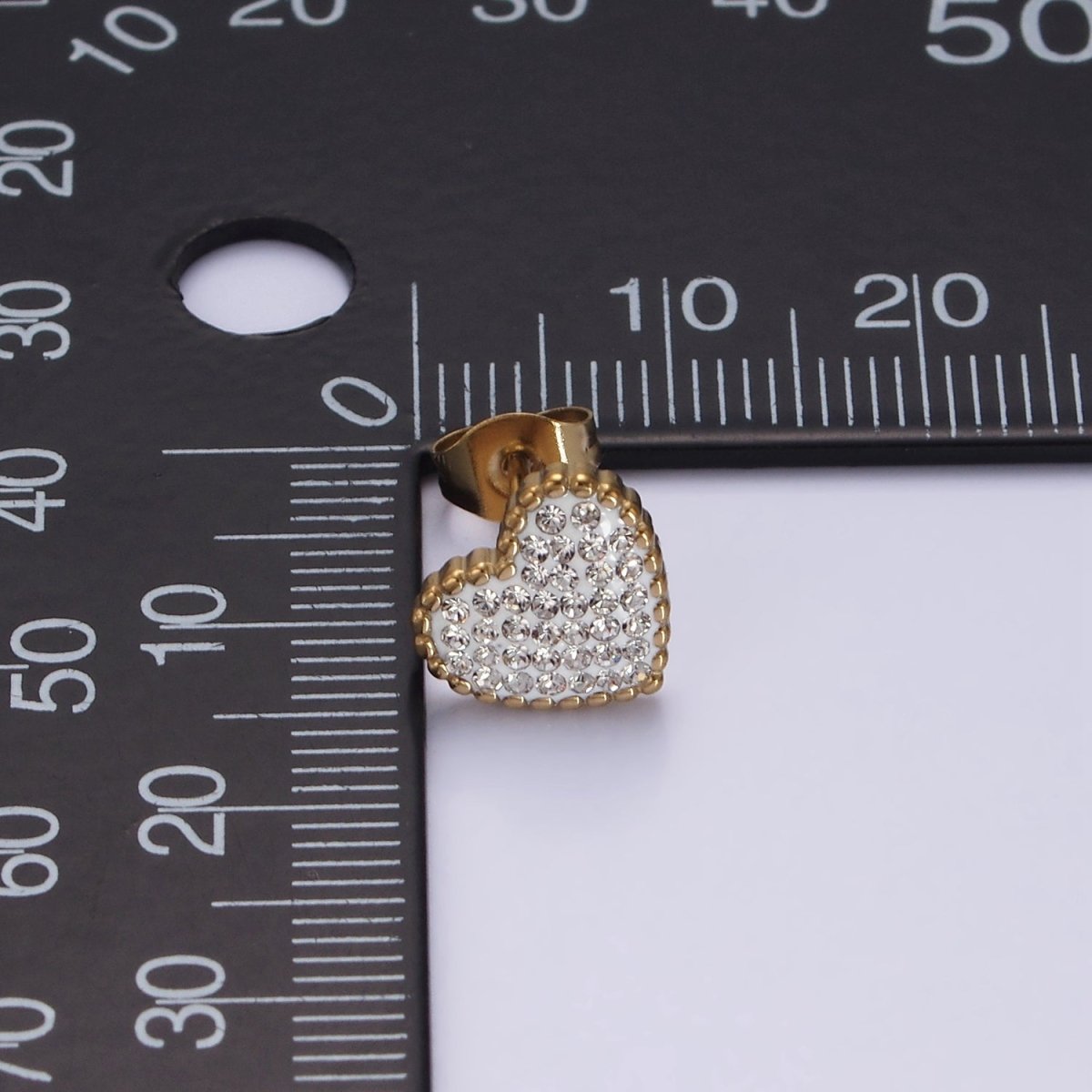 Stainless Steel 9mm Clear Micro Paved CZ White Heart Stud Earrings | AE735