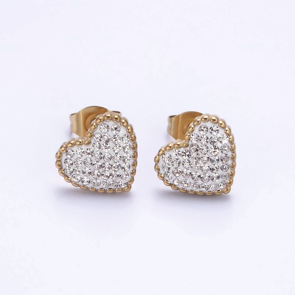 Stainless Steel 9mm Clear Micro Paved CZ White Heart Stud Earrings | AE735