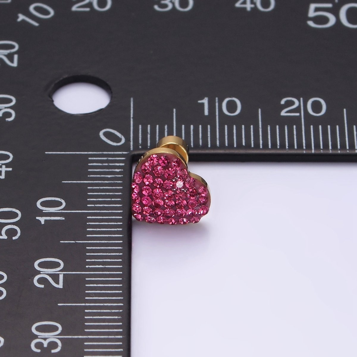 Stainless Steel 9mm Hot Pink Micro Paved CZ Heart Stud Earrings | AE736