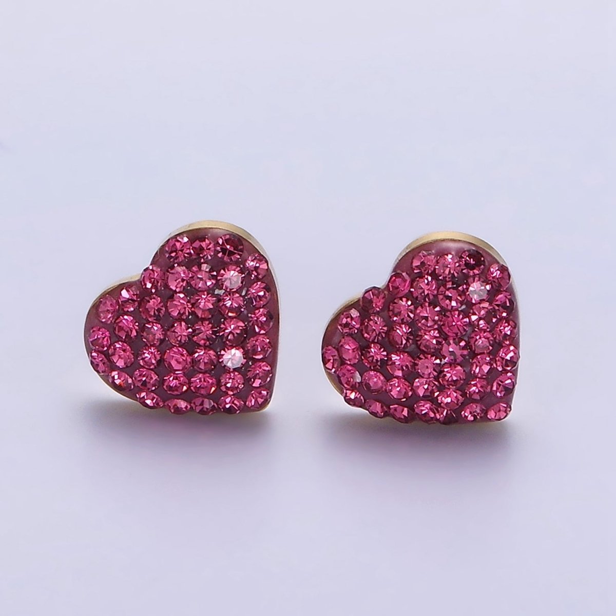 Stainless Steel 9mm Hot Pink Micro Paved CZ Heart Stud Earrings | AE736