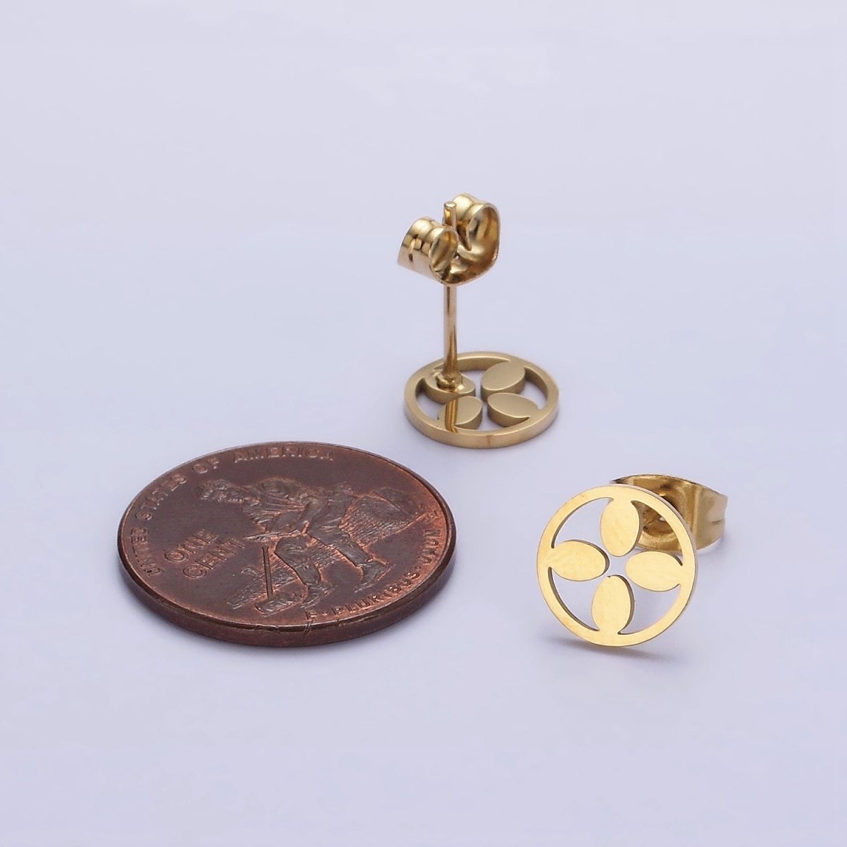 Stainless Steel 9mm Open Flower Quatrefoil Minimalist Round Stud Earrings | AE739