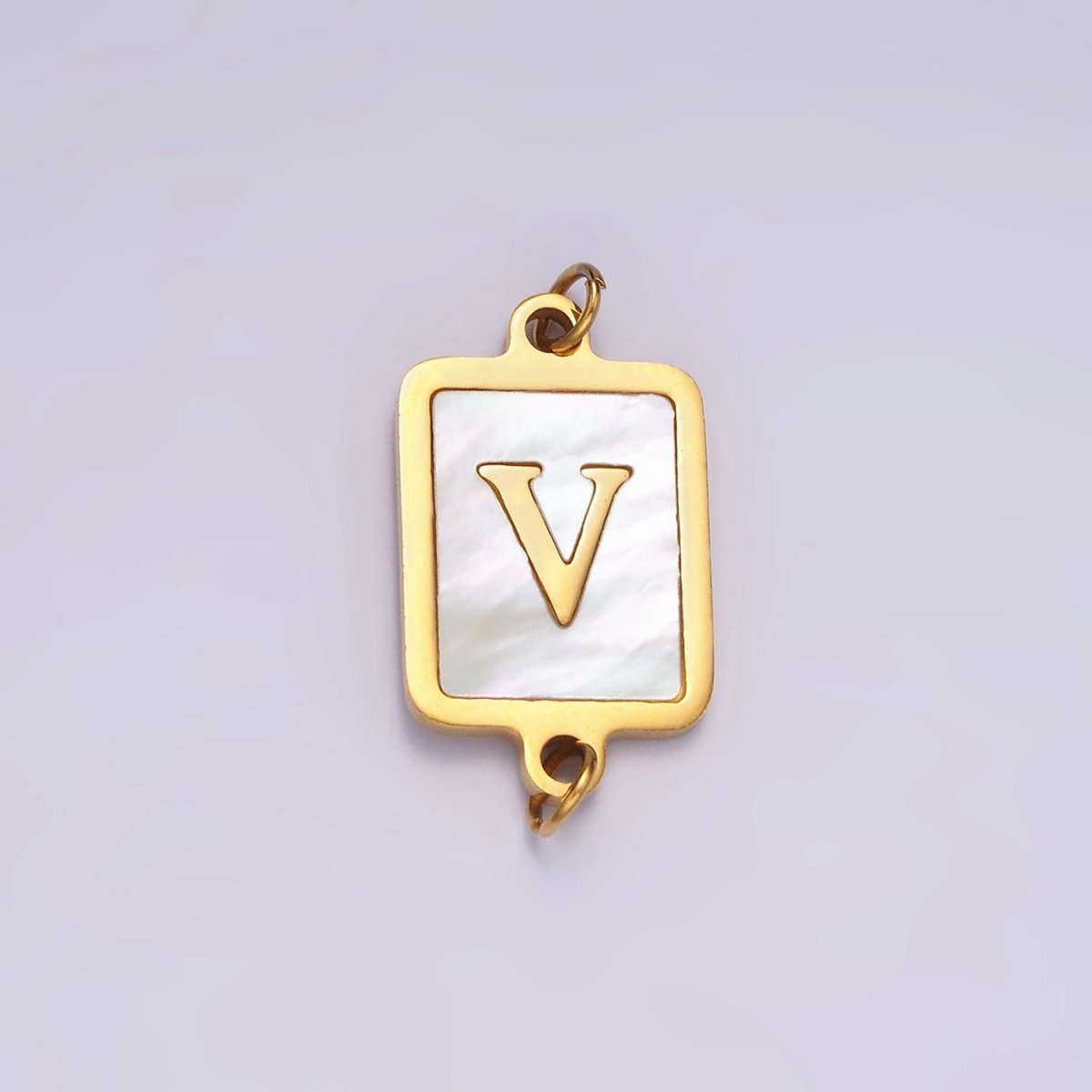 Stainless Steel A-Z Initial Letter Alphabet Shell Pearl Rectangular Gold Connector | A-A1184-A-A1196