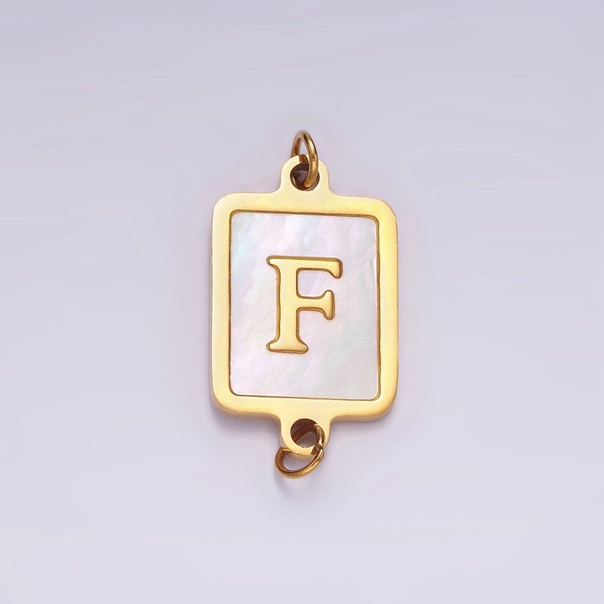 Stainless Steel A-Z Initial Letter Alphabet Shell Pearl Rectangular Gold Connector | A-A1184-A-A1196