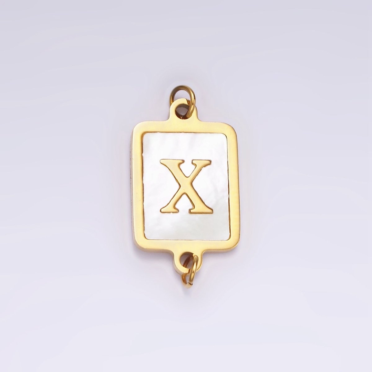 Stainless Steel A-Z Initial Letter Alphabet Shell Pearl Rectangular Gold Connector | A-A1184-A-A1196