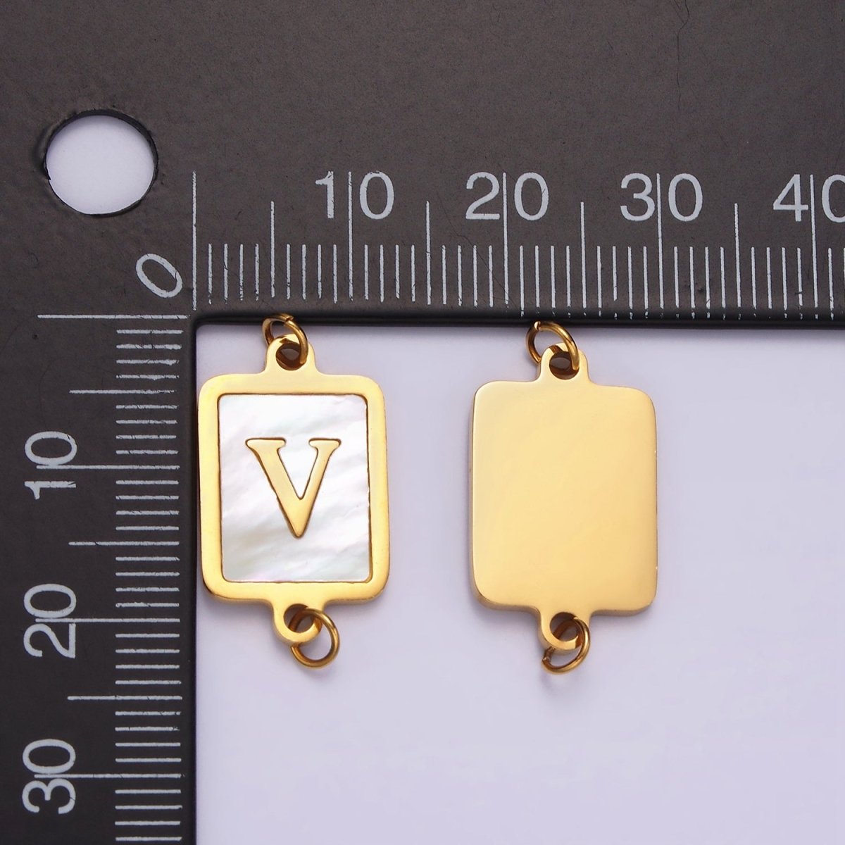 Stainless Steel A-Z Initial Letter Alphabet Shell Pearl Rectangular Silver Connector | A-A1106-A-A1118