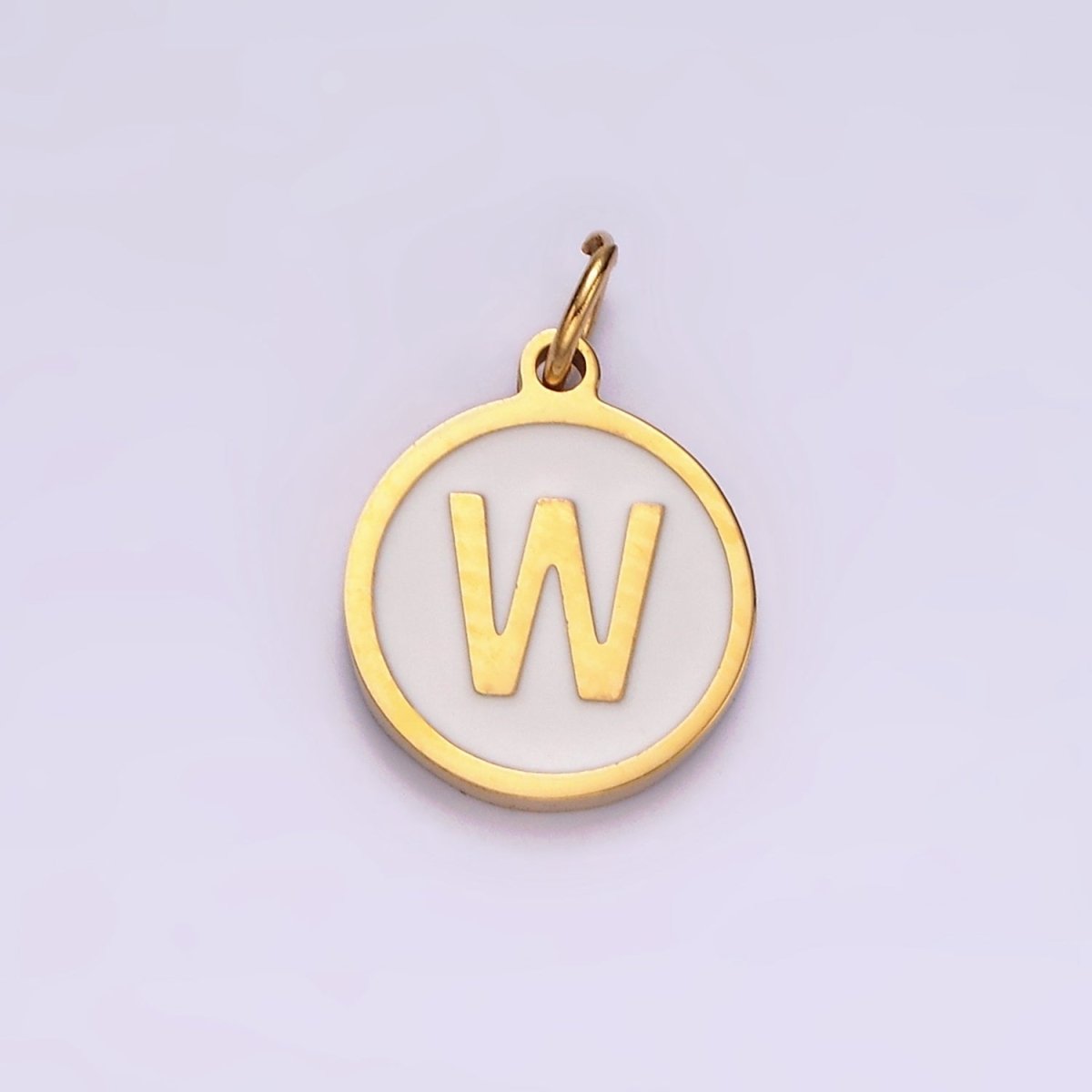 Stainless Steel A-Z Initial Letter Alphabet White Enamel 10mm Round Charm | A-A1054-A-A1066
