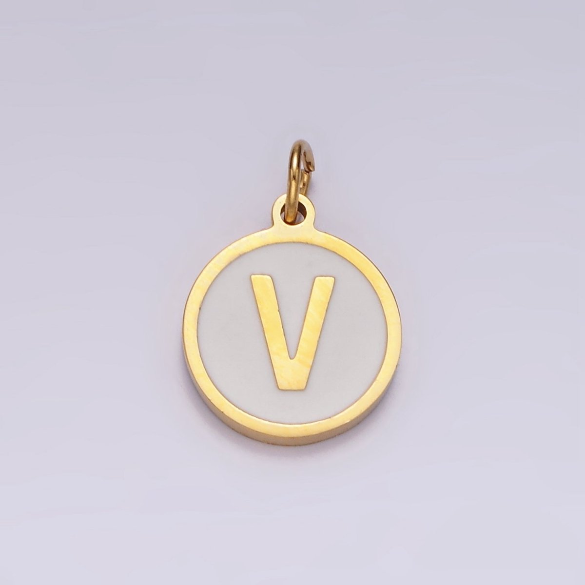 Stainless Steel A-Z Initial Letter Alphabet White Enamel 10mm Round Charm | A-A1054-A-A1066