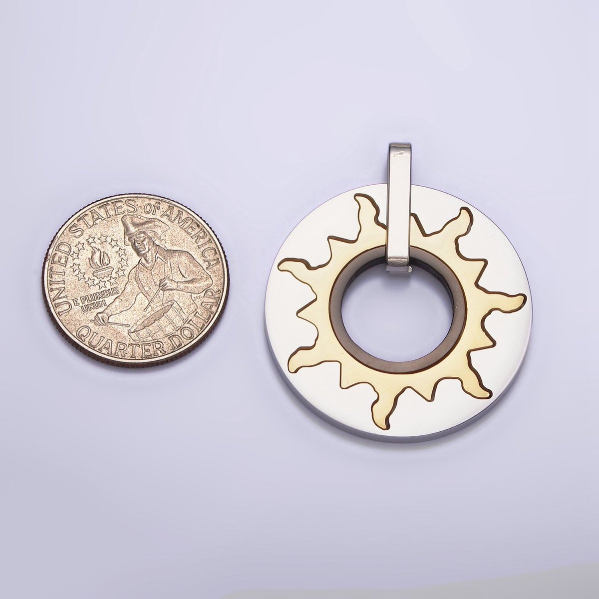 Stainless Steel Abstract Celestial Sun Open Round Mixed Metal Pendant   P-569