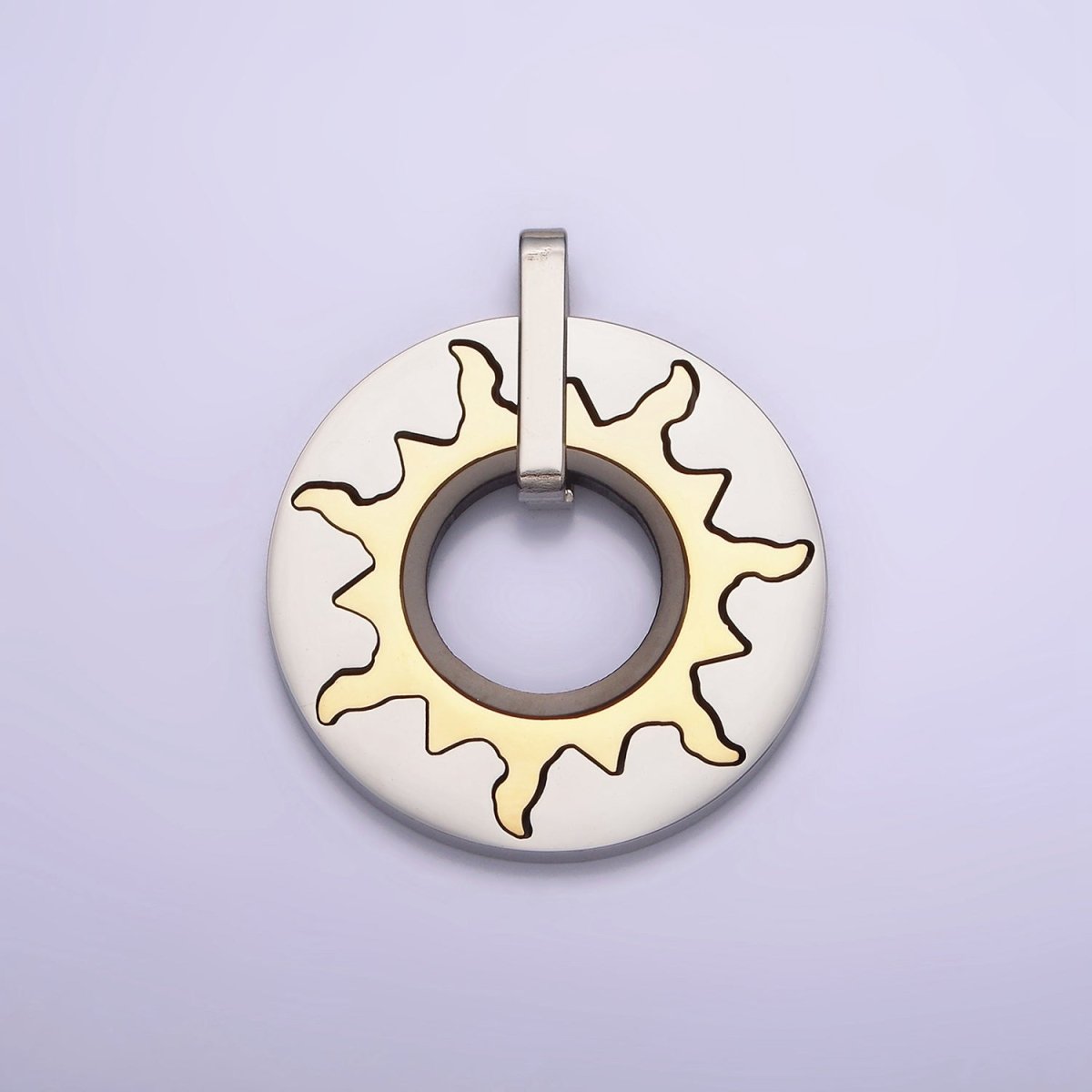 Stainless Steel Abstract Celestial Sun Open Round Mixed Metal Pendant   P-569