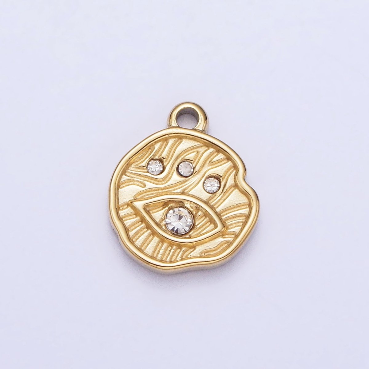 Stainless Steel Abstract Lined Evil Eye Clear CZ Round Add-On Charm in Gold & Silver | P-907