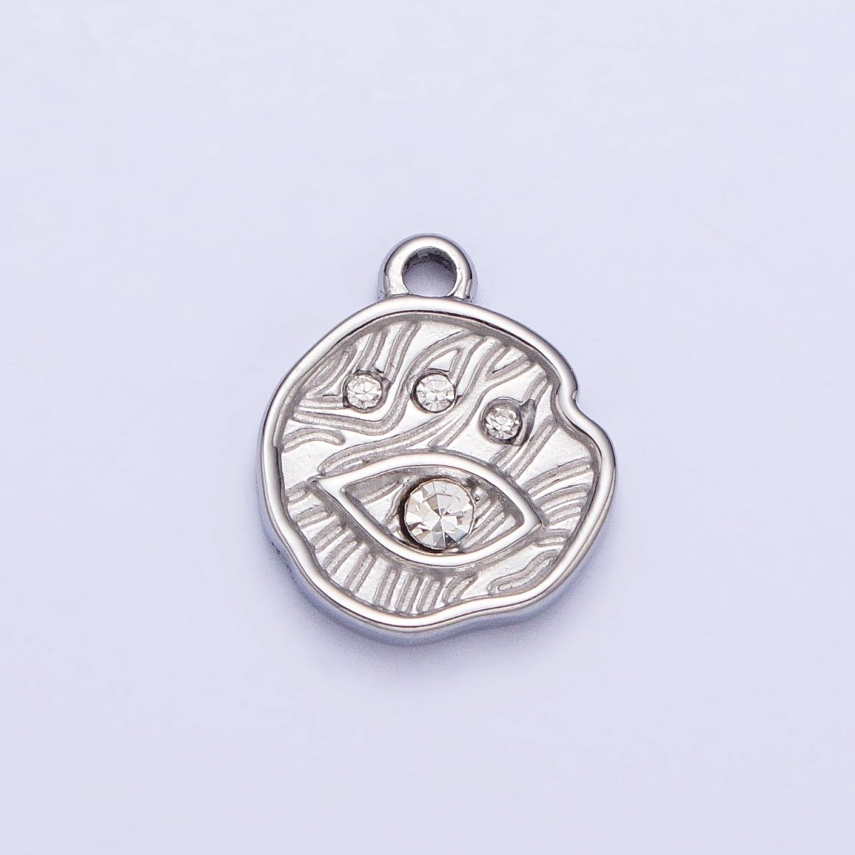 Stainless Steel Abstract Lined Evil Eye Clear CZ Round Add-On Charm in Gold & Silver | P-907