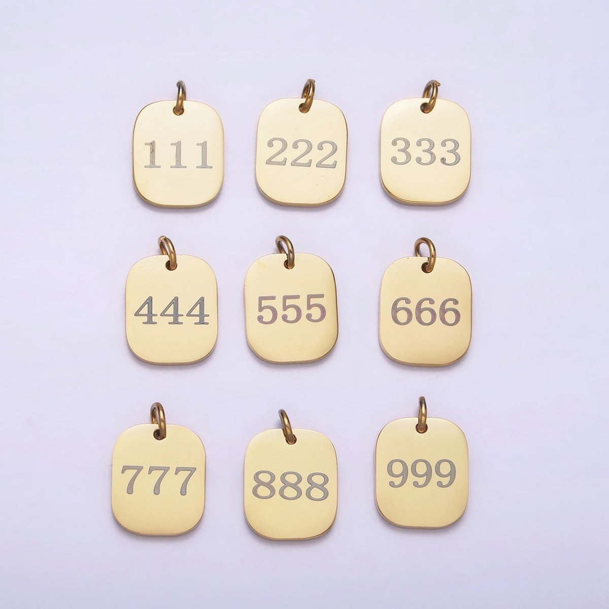Stainless Steel Angel Number Numerology Engraved 14mm Gold Charm   P-570-P-578