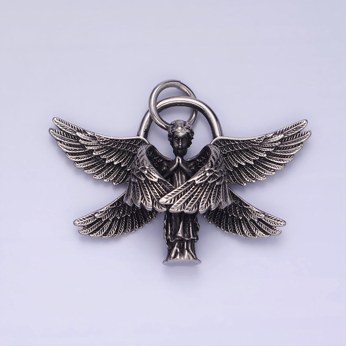 Stainless Steel Angel Wings Pendant Double Wing Charm Antique Silver Dark Pendant P-1369